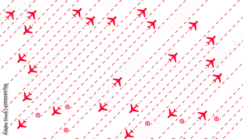 Red Airplanes on Flight Paths  Minimalist Travel Pattern