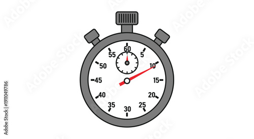 Simple illustration of a black stopwatch with a white face and red second hand