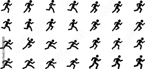 Running stickman mega collection silhouette set, Jogging sprint and marathon icon pack, Human movement and speed figure collection