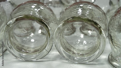 Glass medical cups for medical purposes, rehabilitation, increasing blood flow, lymphatic drainage, back treatment. Used in folk, alternative medicine for cupping massage, vacuum therapy
