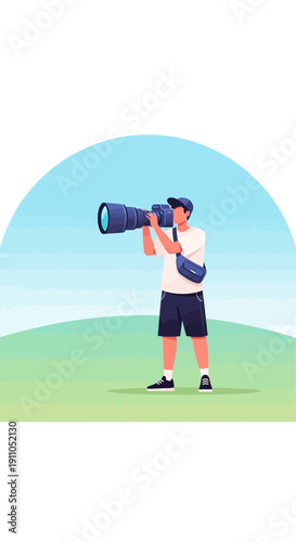 Observant Figure Utilizing Optical Instrument on Panoramic Vista for Creative Endeavors