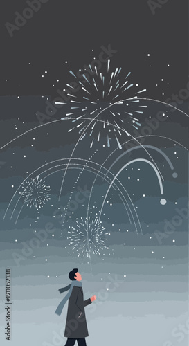 Observing Festive Pyrotechnics: A Contemplative Individual Witnessing Sparkling Celestial Displays