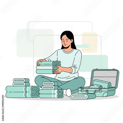 Organized Woman Packing Clothes for Travel and Vacation Adventure