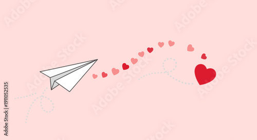 Paper Plane Delivering Heart Messages Across A Pastel Sky