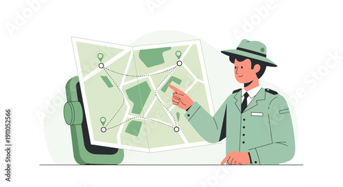 Park Ranger Planning Route On Digital Map With Mobile Device Assistance
