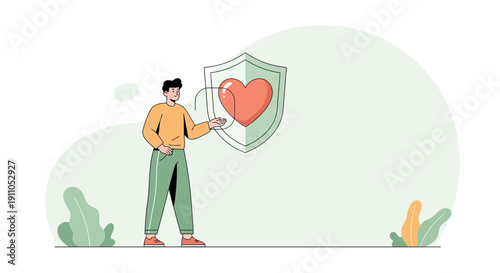 Person Holding Shield Protecting Red Heart Symbol Illustration