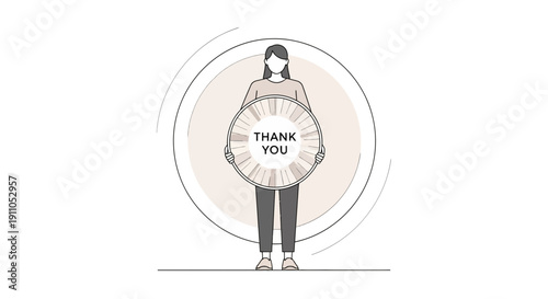 Person Holding Thank You Circle Graphic With Subtle Background Elements