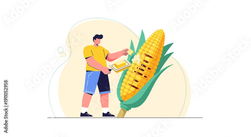Person Butters Large Corn Cob For Delicious Summer Meal