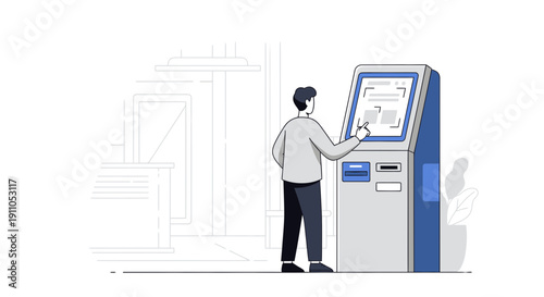 Person Interacting With Futuristic Self-Service Kiosk Interface