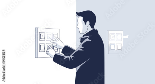 Person Interacting With Light Switches Smart Home Technology Control
