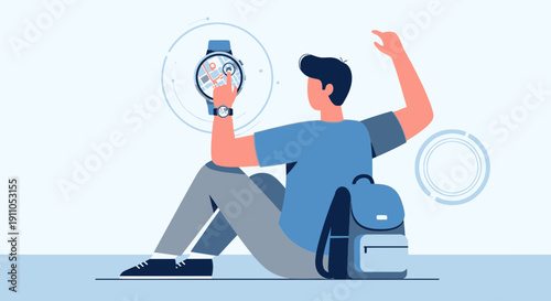 Person Interacting With Smartwatch Showing Navigation And Digital Information