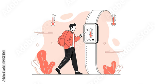 Person Interacting With Smartwatch Temperature Display