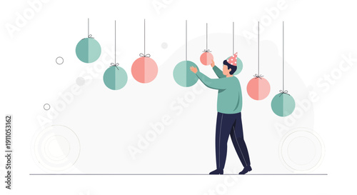 Person Decorating With Hanging Orbs
