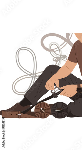 Person Dressing With Stylish Leather Belts Preparation For The Day