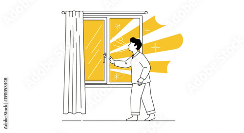 Person Opens Window Welcoming Bright Morning Sunlight Rays