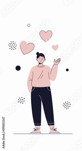 Person With Hearts Floating Around Demonstrating Positivity And Affection