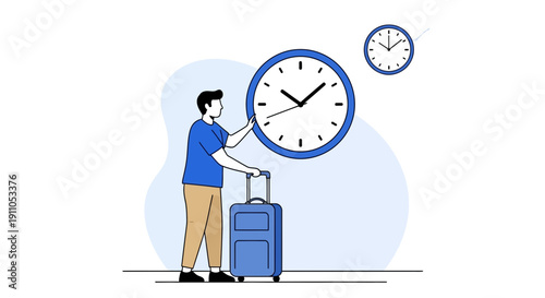 Person With Luggage Adjusting Time On A Large Clock