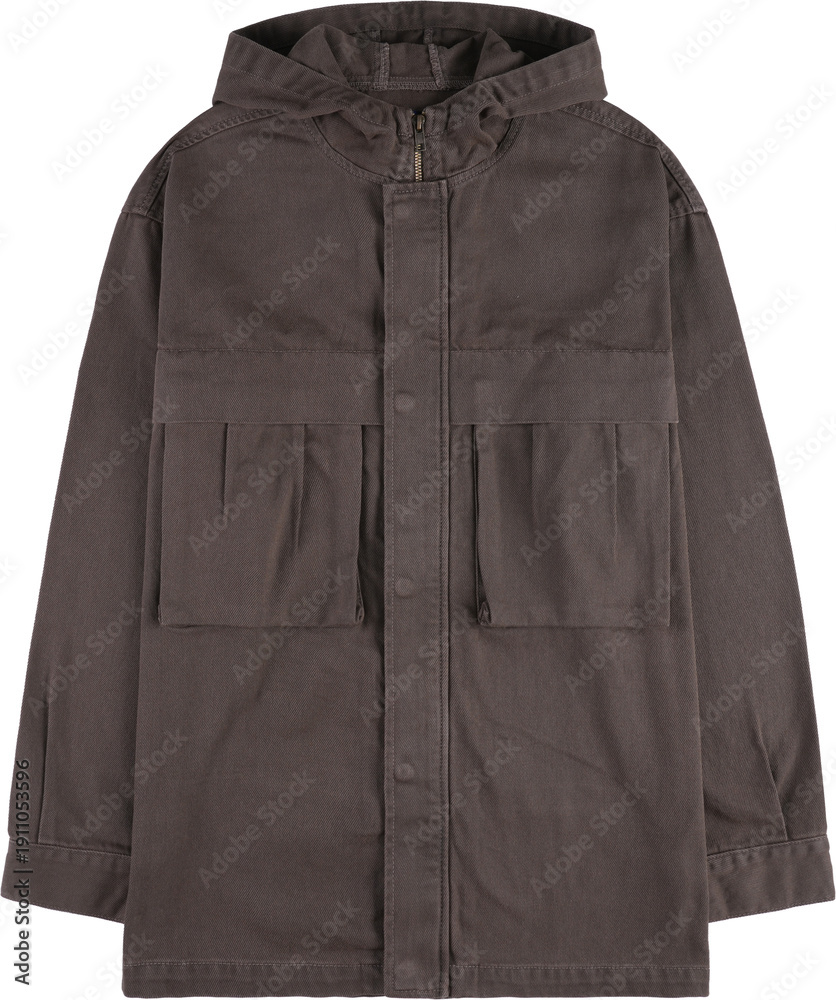 Naklejka premium A dark green hooded jacket with drawstrings and pockets displayed against a white background isolated on transparent background