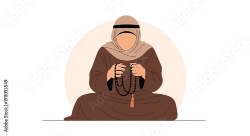 Person Praying With Prayer Beads Islamic Devotion And Spirituality