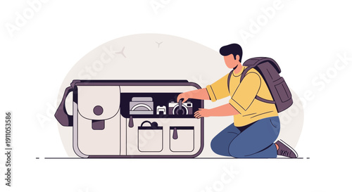 Photographer Preparing Equipment: A Visual Depiction of Photo Essentials and Gear