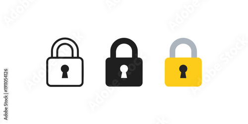 Padlock Icon Set – Outline, Solid and Color Security Lock Vector Collection