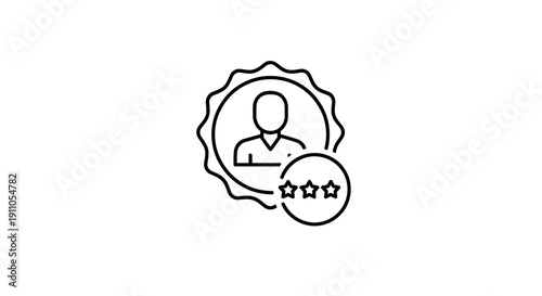 Simple outline icon representing a verified user profile badge or quality certification mark on transparent background