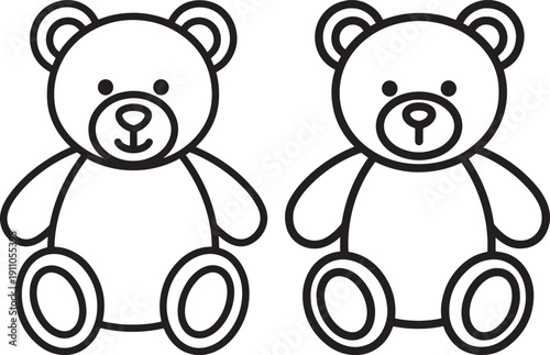 Cute Teddy Bear Outline Icons, Simple Line Drawing for Toys and Childhood Themes