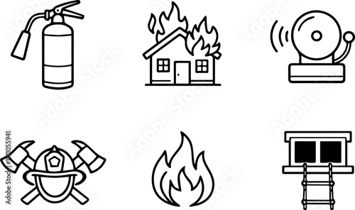 Line icons representing fire safety and evacuation. Vector
