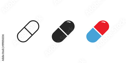 Pill Capsule Icon Set – Outline, Solid and Color Medicine Vector Collection