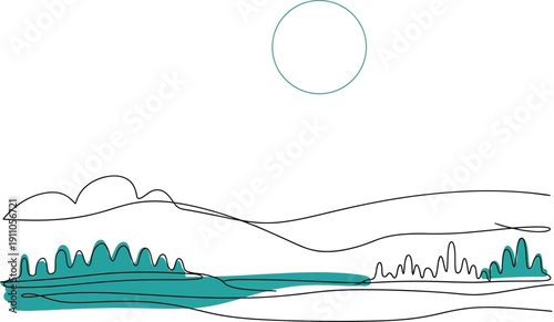 Minimalist Landscape with Teal Accents