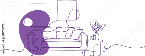 Modern Living Room with Purple Accents