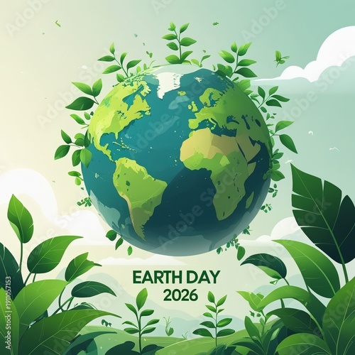 Earth Day 2026 Green Planet and Sustainability Concept in Modern Minimal Style