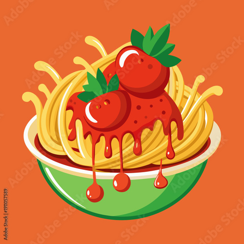 Tasty Pasta Bowl Cartoon Food Illustration. Traditional Italian Spaghetti Vector Graphic. Cartoon Pasta Bowl Illustration Isolated on White. Italian Pasta Dish Vector Flat Design. Spaghetti