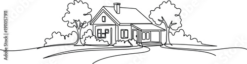 Simple House with Trees on a Hill