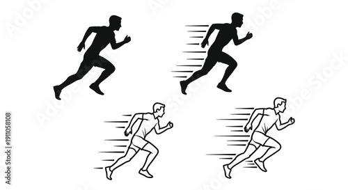 Four runners in dynamic poses depicted as a striking silhouette