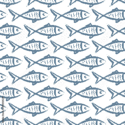 Seamless pixelbackground with blue fish.