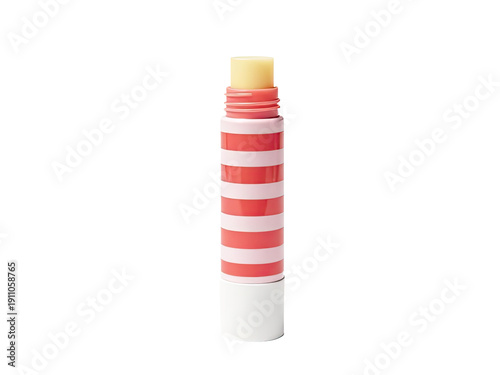 A single red and white striped lip balm tube, suitable for travel or daily use