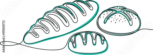 Teal Outlined Baguette and Buns Illustration