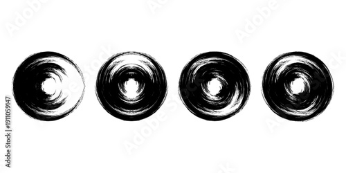 Black grunge round shapes. Brush strokes frames elements, frames for design. Vector isolated on white background.