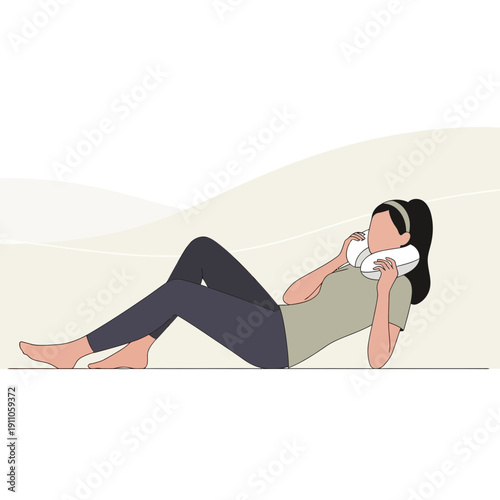 Relaxing Woman Comfortably Uses Neck Pillow During Travel or Rest