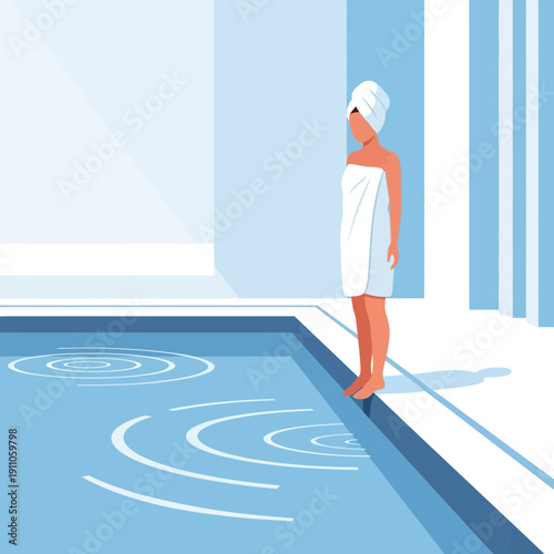 Serene Spa Retreat With Woman Beside Tranquil Pool