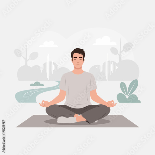 Serene Man Meditating Outdoors Practicing Mindfulness and Yoga in Nature
