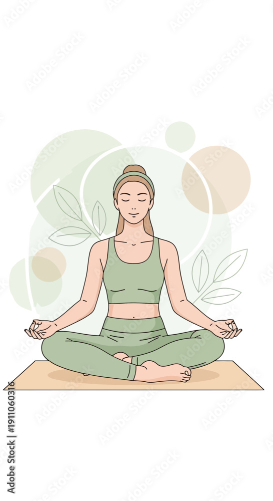 Obraz premium Serene Woman Meditating Calmly In Lotus Pose Illustrating Inner Peace