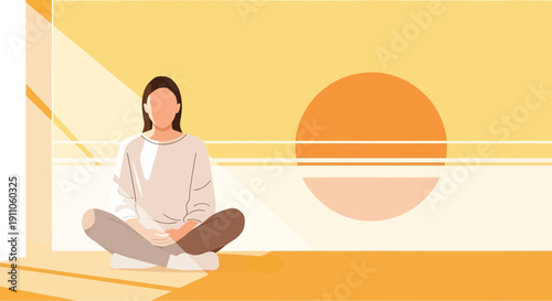 Serene Woman Meditating In Golden Light With Sun Reflection