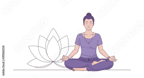 Serene Person Meditating Beside Abstract Lotus Bloom Symbolizing Inner Peace