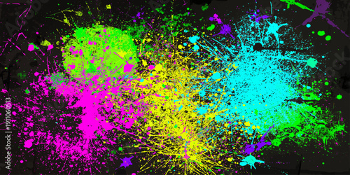 Abstract colorful watercolor splash background with bubbles and paint splatters in pink and blue tones