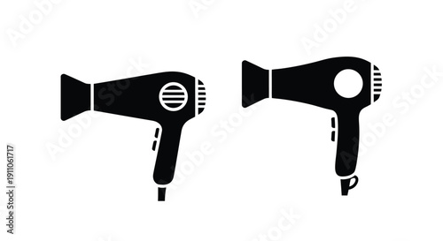 Two black hair dryers depicted in a striking silhouette