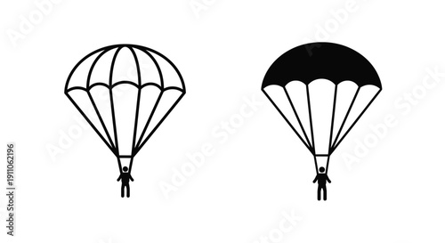 Two parachutes depicted in a simple black and white illustration silhouette