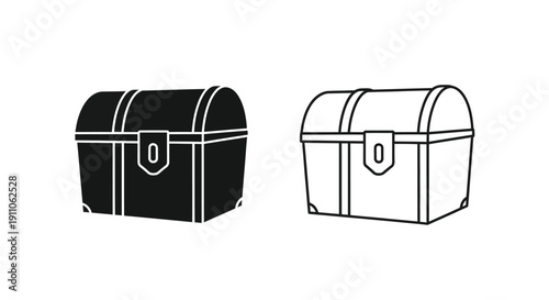 Two treasure chests one filled and one empty in black outline silhouette