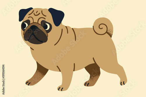 Pug. Small cute funny dog. Vector cartoon isolated illustration